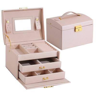 China Three Layer PU Leather Jewelry Box Modern Jewelry Storage Box Women Double Drawer Jewelry for sale