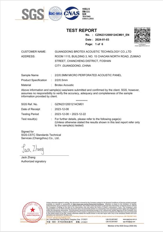 Sound Absorption Coefficient - Guangdong Brotex Acoustic Technology Co., Ltd