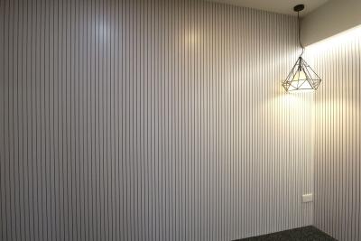 China White Laminated Slat Acoustic Ceiling Panels Grooved MDF Panels 13/3mm for sale