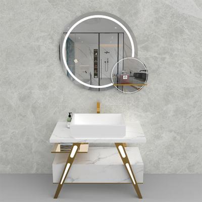 China Three-color Dimming High End Round Wall Mirror Custom Silver Modern Bath Mirror Led Smart Bathroom Mirror for sale