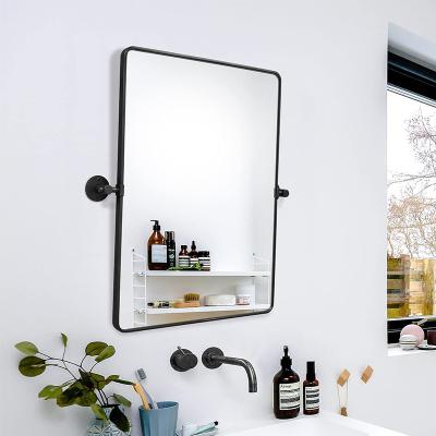 China Minimalist 80 x 50 cm Large Farmhouse Metal Framed Swivel Rectangle Bathroom Mirror Black Rounded Rectangle Vanity Mirrors For Wall for sale