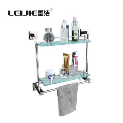 China Durable New Design Multifunctional Shower Bathroom Shelves Double Glass Shelf, 2 Tier Glass Shelf Bathroom for sale