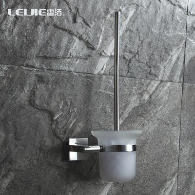 China Modern Bathroom Accessories Glass Cup And SUS 304 Chrome Finished Toilet Brush Holder for sale