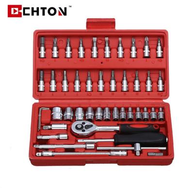 China Easy Carry 46 Pcs Socket Set Tool Box 1/4 DR Motorcycle Car Repair Chrome Wrench Vanadium Hand Tools And Ratchet Wrench for sale