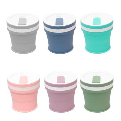 China Viable Outdoor Collapsible Portable Water Cup Silicone Foldable Buckle 350ml Coffee Mug With Straw for sale