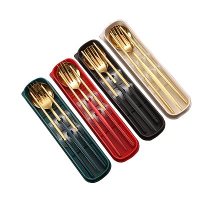 China Portable Fork Viable Spoon Chopsticks Stainless Steel Gift Tableware Set For Student Kitchen Outdoor Tools for sale