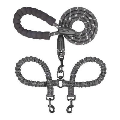 China Professionally Made Double Handle Padded Nylon Bungee Dog Durable Elastic Leash For Training for sale