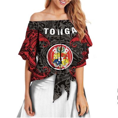 China Anti-pilling 2021 new custom made woman tops shirt summer style ethnic pattern with insulate shoulder tie knot blouses for sale