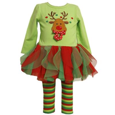 China Newest Polyester / Cotton Kids Red Green Stripe Leisure Kids Clothes Christmas Suits for sale