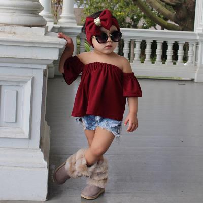 China Casual NS Fashionable Children's Clothing Set Summer Girls' One-Shoulder Tops Kids Clothing Set for sale