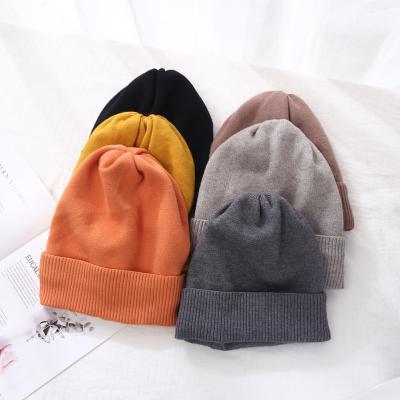 China COMMON Korean Knitted Winter Beanie Hats Women's Solid Color Hat Double Layer Hat for sale