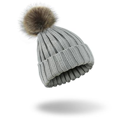 China Winter COMMON Beanie Hat Solid Color Warm Knitted Pom Pom Hat Thicken Knitted Hat for sale