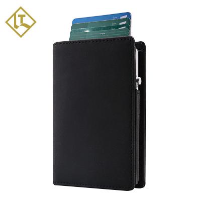 China Custom Minimalist Fashion Slim RFID Blocking Genuine Leather Bifold Card Holder Wallet For Men for sale