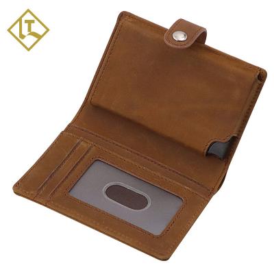 China Fashion 2022 Hot Saling Customize Crazy Horse Leather Metal Aluminum Aluminum Wallets With Air Tag Slot Men Wallet for sale