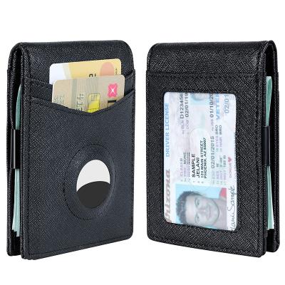 China RFID Blocking Rfid Airtag Business Card Holder Smart Wallet Holder Genuine Leather Airtag Card Holder Wallet Case Built-in Airtag Wallet for sale