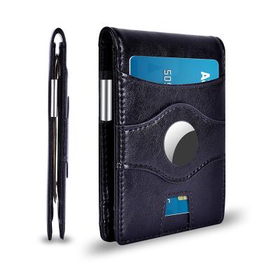 China RFID Blocking Black Minimalist Wallet With AirTag RFID Blocking Slim Bifold Wallets Credit Card Holder With Money Clip for sale