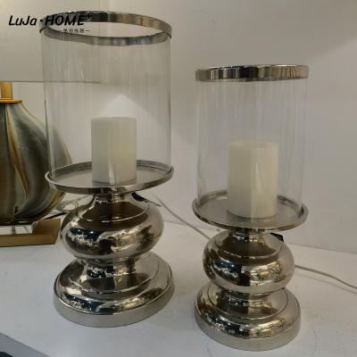 China Wholesale High Quality Wedding Decorative Home Decoration Candle Holder Household Candlestick Silver Stand With Glass for sale