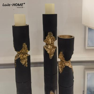 China Home Decoration Black Tube Wedding Candle Holders Tables 3 Set Aluminum Candle Pillar Holder Candle Centerpiece Decorations for sale