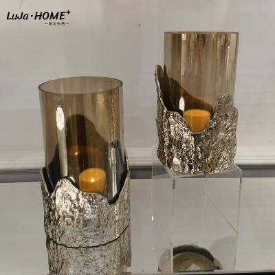 China New Design Home Decoration Arabic Candle Holder Metal Suppliers And Glass Amber Votive Candle Holders With Cylinder for sale