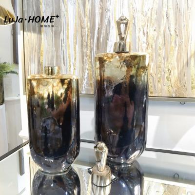 China Hot Selling Luxury Art Deco Home Decor Items Lidded Containers Home Decor Accessories with Glass and Metal for sale