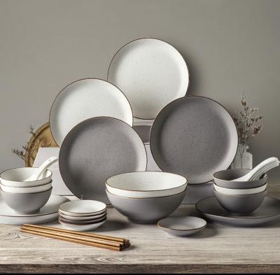 China Sustainable Luojia 32-Head Nordic Ceramic Tableware Set Microwave Suitable Bowl and Plate with Spoon for Wedding or Restaurant Use for sale