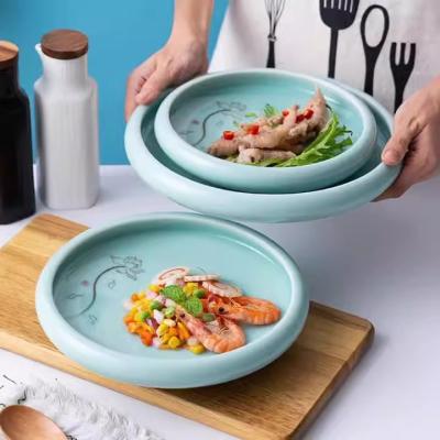 China Sustainable Creative Longquan ceramic household soup dish Deep dish round cold dish Western restaurant pasta plate celadon plate for sale