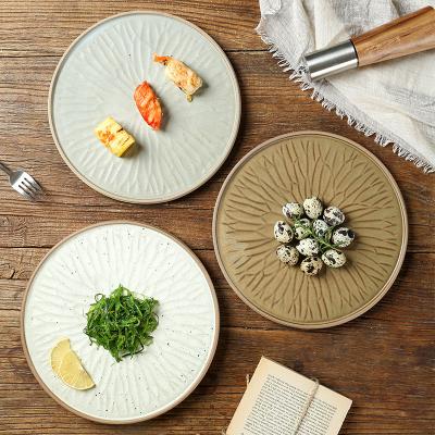 China Sustainable Commercial Japanese Tray Light Luxury Premium Steak Plate Stoneware Plate Exquisite Western Ceramic Round Plate for sale