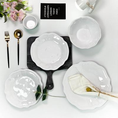 China Sustainable Melamine Home Hotel Fruit Salad Steak Pasta Simple Lace Dinner Plate for sale