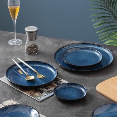 China Sustainable Nordic Blue Cutlery Steak Plate, Pizza Plate, Dessert Plate, Family Restaurant Dinner Plate for sale