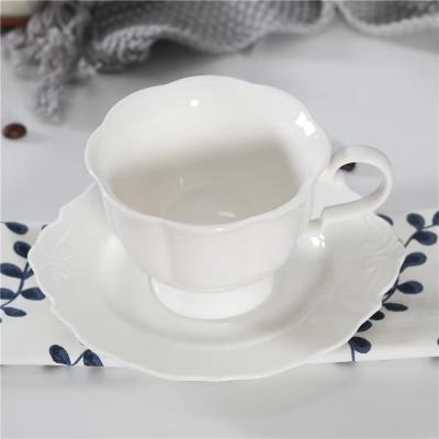 China Sustainable Good Quality French Style Floral Shape Couple Ceramic Coffee Tea Cup Coffee Cup Ceramic Cup for sale