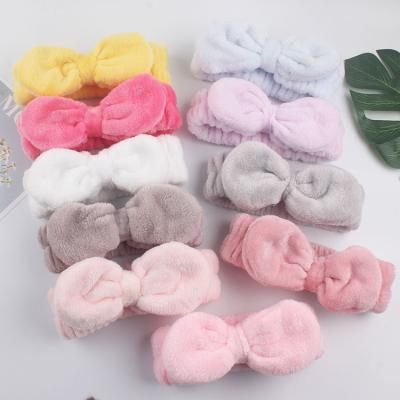 China Wholesale Cute Round Soft Elastic Facial Headband Fleece Bow Yoga Makeup Bow Yoga Headband Soft Elastic Spa For Girl Woman for sale