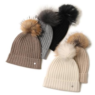 China 2021 winter new style COMMON ribb knitted women luxury 100% cashmere knitted hat beanie pompom for sale