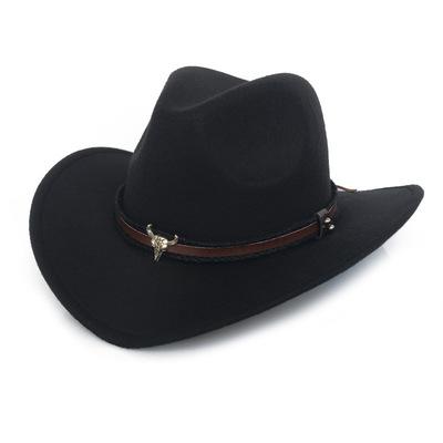 China Character metal sculpin cowboy top hat autumn and winter jazz hat western border warm wool felt hat for sale