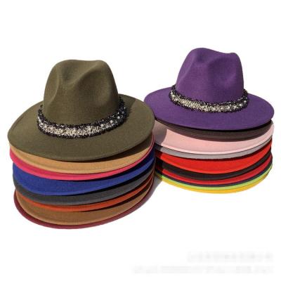 China Image tide fashion ribbon fabric border warm hat British woolen top hat for men and women hat for sale