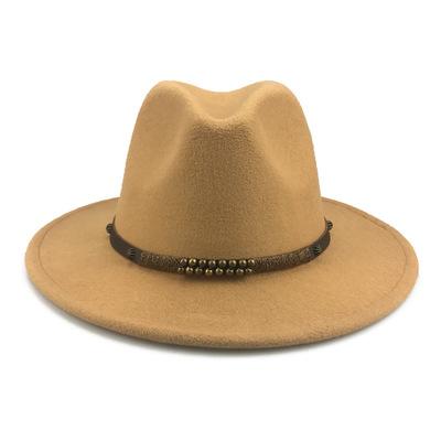 China Retro Brim Wool Felt Hat Big Flat Wool Bead Gutter Hat Picture Jazz Top Hat for sale