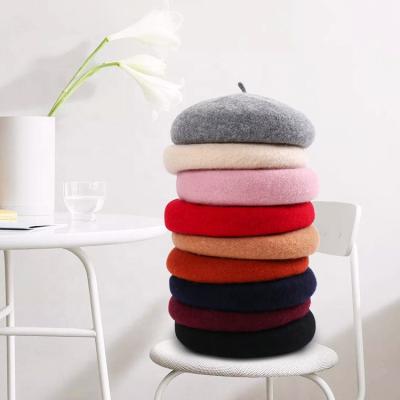 China 2021 Wholesale Warm Colored Soft Wool Cashmere Ladies Image High Quality Selling Female Beret Hat for sale