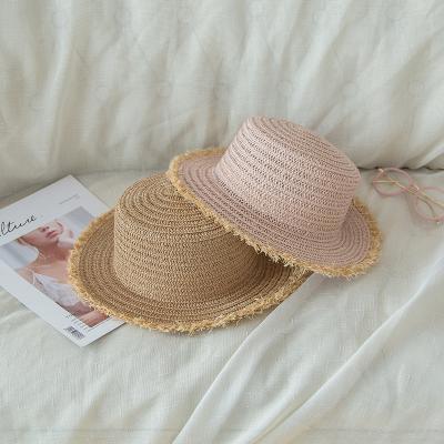 China Wholesale Straw Beach Striped Hollow Hat Flat Surface Lady Sun Summer Sun Panama Grass Round Hat for sale