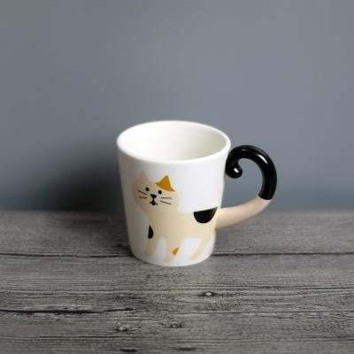 China Creative Viable Cat Pattern Espresso Milk Kitchen Drinking Spilling Porcelain 150ml Small Ceramic Coffee Mug for sale