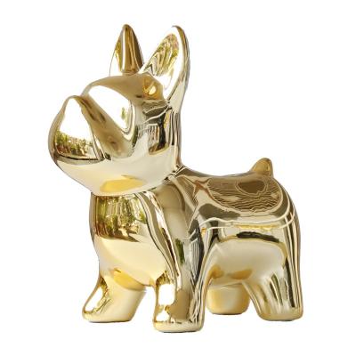 China Europe European Dog Statue Plating Ceramic Craft For Living Room Modern Home Decoration for sale