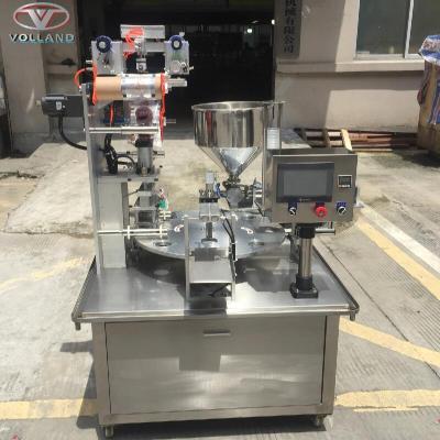 China Full automatic food yogurt cup fill seal machine/ketchup cup filler sealer/rotary type mayonnaise tub filling sealing machine for sale