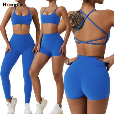 China New Breathable Butt Fashion Gym Fitness Yoga Summer Yoga Women's Sporting Matching Sexy Sets Nylon Lifting Shorts for sale