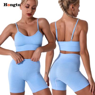 China Breathable Gym Sling Bra Shorts Two Piece Sports Set Bra Shorts Set Fitness Apparel Women Yoga Tracksuit for sale