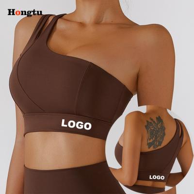 China New Breathable Bare Single Shoulder Gym Fitness Sports Yoga Top Wear Sexy Backless Sports Bra For Women for sale