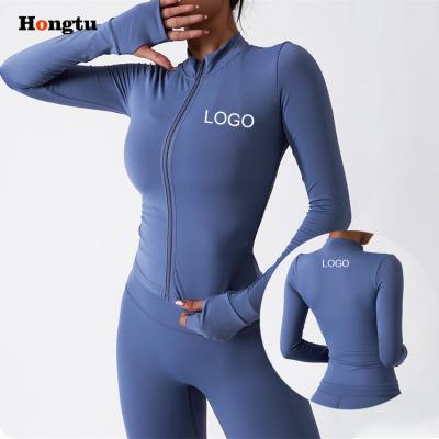 China Breathable Sportswear Women Slim Fit Long Sleeve Tight Gym Full Custom Sports Fitness Outwear Yoga Zipper Jackets for sale