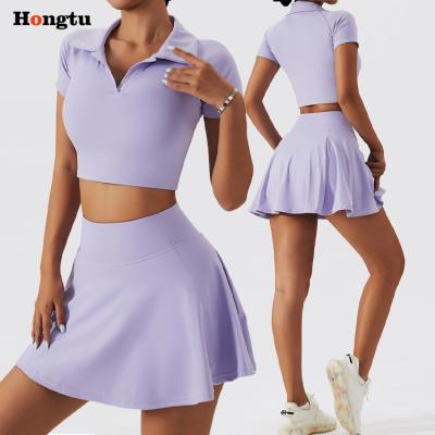 China Outdoor Sport Breathable Yoga Suit Women Tennis Wear Set Gym Skirt Quick Dry Tennis Dress With Shorts Sport Dress Set for sale