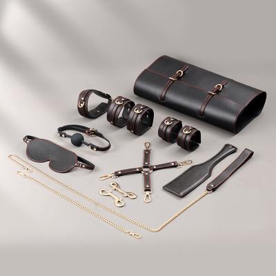 China 10pcs Bondage Fun Sex Bondage Kit Slave Game bdsm Fetish Sexy Bondage Sets Luxury Genuine Leather BDSM Handcuffs Sets For Couples for sale