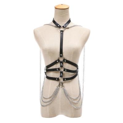 China BDSM Toys Adjustable Women PU Leather Corset Body Harness Bondage Chain Restraint Bustier Bra Strap Punk Leather Belt for sale