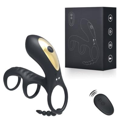 China 9 Modes Vibration Men Double Ring Wireless Remote Control Prostate Vibrator G Point 10 Frequency Plug Vestibular Anal Seminal Ring Masturbation for sale