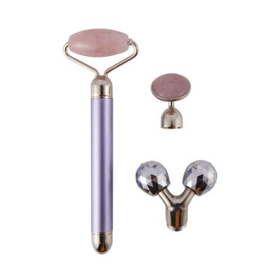 China Double roller design jade rose ion roller face lift stick massager facial massager negative green crystal double roller head for sale