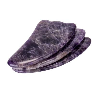 China Fashionable Jade Natural Amethyst Panel Guasha Scraping Facial Massager For Skin Neck Body for sale